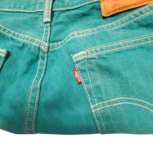 Levi's Original 501 Button Fly Jeans Men's Sz 36X34 Rare Bright Teal Blue Color - Picture 3 of 9